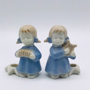 Lot of 2 Vintage Colonial Candle Japan Angel Taper Candle Holder Harp Accordian